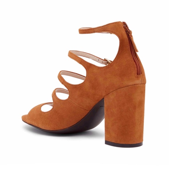 Cole Haan cielo tan brown suede cage buckle straps open toe block chunky heel - Picture 3 of 5